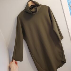 Halston Xs Oversized Dress Cowlneck 3/4 Sleeve Green Boxy Tunic Top Office Work